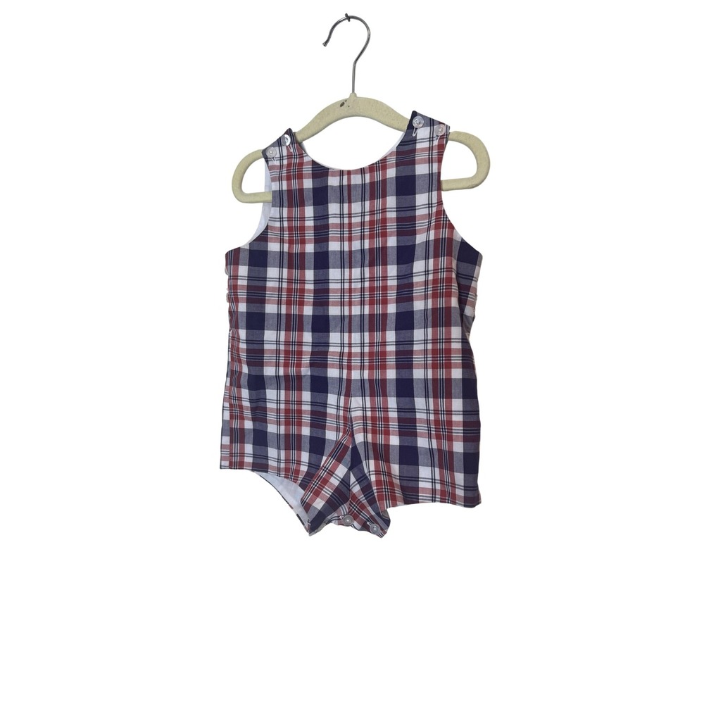 Frances Johnston For Simi Romper Baby Boys 9-12 Months Red Blue Plaid One Piece